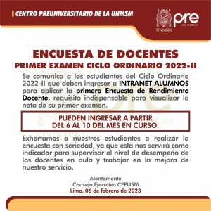 CICLO ORDINARIO 2022-II - PRIMERA ENCUESTA DOCENTE