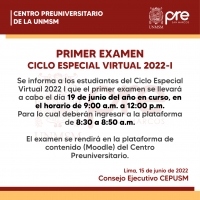 PRIMER EXAMEN CICLO ESPECIAL 2022-I