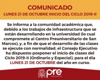 21 DE OCTUBRE INICIO DE CLASES CICLO 2019-II