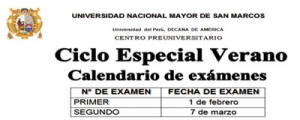 CICLO ESPECIAL DE VERANO 2015 - Calendario de exámenes