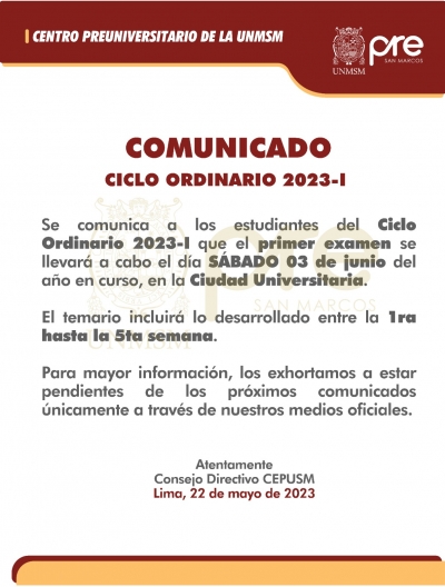 CICLO ORDINARIO 2023-I - PRIMER EXAMEN