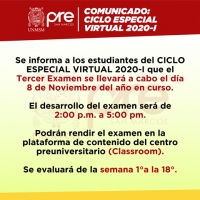 COMUNICADO - TERCER EXAMEN CICLO ESPECIAL 2020-I