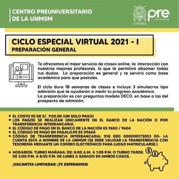 MATRICULA CICLO ESPECIAL VIRTUAL 2021-I