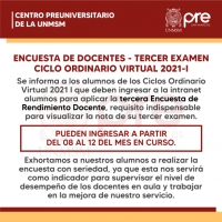 CICLO ORDINARIO 2021-I - TERCERA ENCUESTA DOCENTE