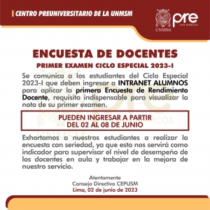 CICLO ESPECIAL 2023-I - PRIMERA ENCUESTA DOCENTE
