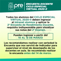 CICLO ESPECIAL 2020-II - SEGUNDA ENCUESTA DE RENDIMIENTO DOCENTE