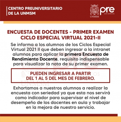 CICLO ESPECIAL VIRTUAL 2021-II - PRIMERA ENCUESTA DOCENTE