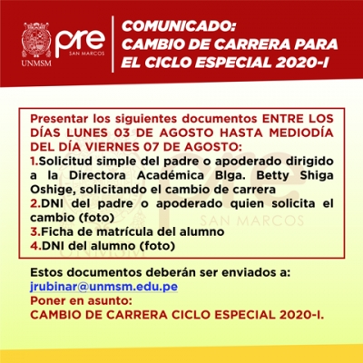 CAMBIO DE CARRERA CICLO ESPECIAL 2020-I