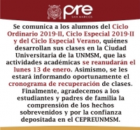 REANUDACIÓN DE CLASES LUNES 13 ENERO