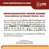 CICLO ESPECIAL VERANO 2023 - REPROGRAMACION PRIMER EXAMEN