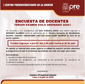CICLO ORDINARIO 2025-I - TERCERA ENCUESTA DOCENTE