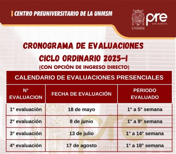CICLO ORDINARIO 2025-I - CRONOGRAMA DE EVALUACIONES