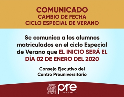 CAMBIO FECHA DE INICIO CICLO ESPECIAL VERANO 2019-2020