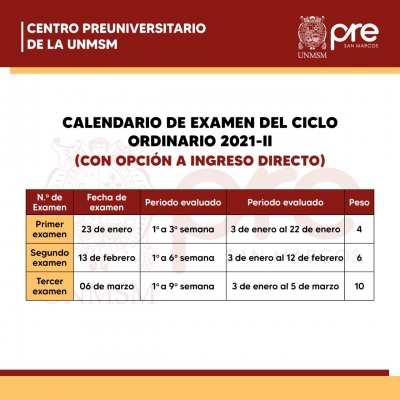 CICLO ORDINARIO 2021-II - CALENDARIO DE EXAMENES