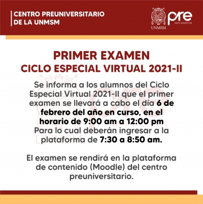 CICLO ESPECIAL VIRTUAL 2021-II - PRIMER EXAMEN