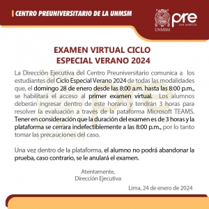 CICLO ESPECIAL VERANO 2024 - PRIMER EXAMEN