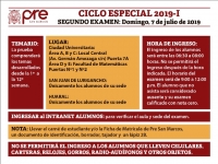 CICLO ESPECIAL 2019-I - SEGUNDO EXAMEN (TEMARIO, LUGAR, HORA INGRESO)