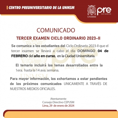 CICLO ORDINARIO 2023-II - TERCER EXAMEN