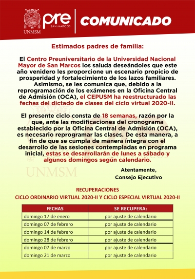 RECUPERACIONES CICLOS ORDINARIO 2020-II Y ESPECIAL 2020-II
