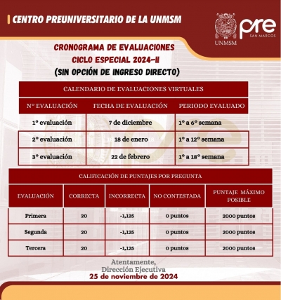 CICLO ESPECIAL 2024-II - CRONOGRAMA DE EXAMENES