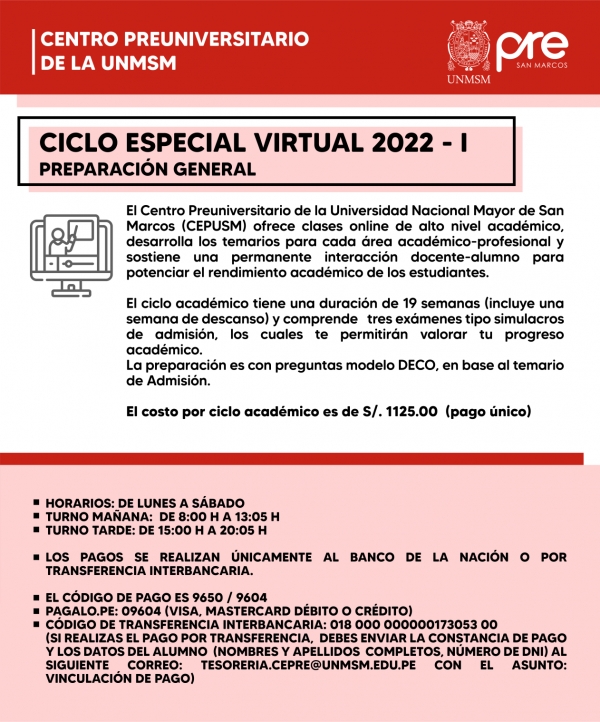 CICLO ESPECIAL VIRTUAL 2022-I