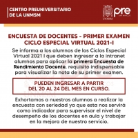 CICLO ESPECIAL 2021-I - PRIMERA ENCUESTA DOCENTE