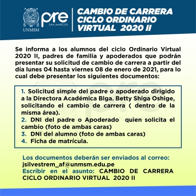 CAMBIO DE CARRERA CICLO ORDINARIO VIRTUAL 2020-II