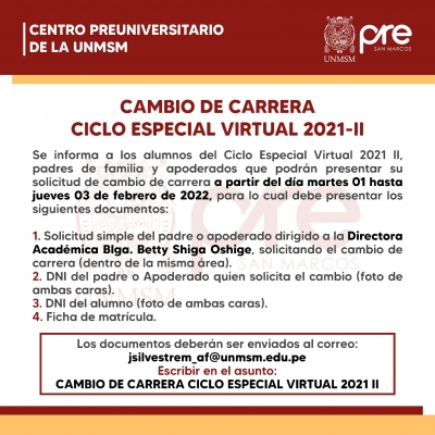 CICLO ESPECIAL VIRTUAL 2021-II - CAMBIO DE CARRERA