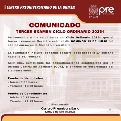 CICLO ORDINARIO 2025-I - TERCER EXAMEN