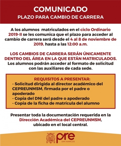 CAMBIO DE CARRERA CICLO ORDINARIO 2019-II