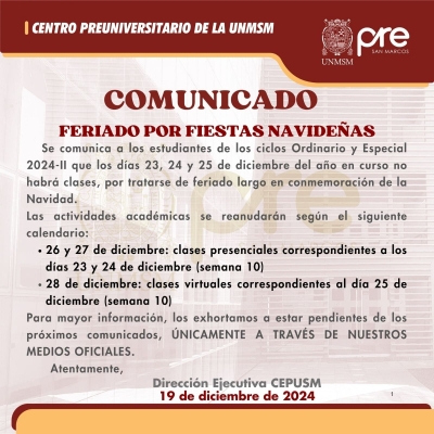 COMUNICADO - FERIADO POR FIESTAS NAVIDEÑAS