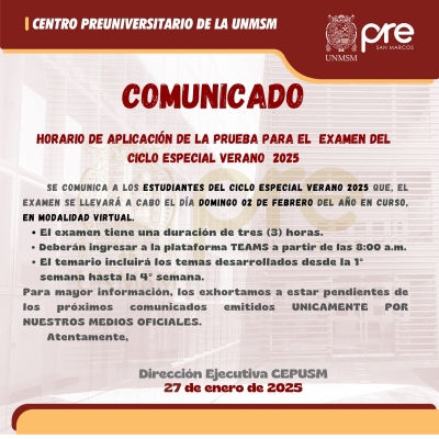 PRIMER EXAMEN CICLO ESPECIAL VERANO 2025