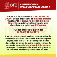 CICLO ESPECIAL 2020-I - PRIMERA ENCUESTA DE RENDIMIENTO DOCENTE