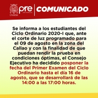 CAMBIO DE FECHA PRIMER EXAMEN CICLO ORDINARIO VIRTUAL 2020-I