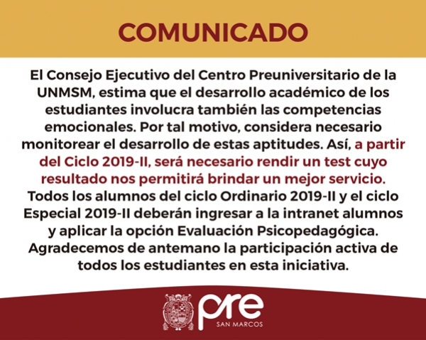 COMUNICADO - EVALUACIÓN PSICOPEDAGÓGICA