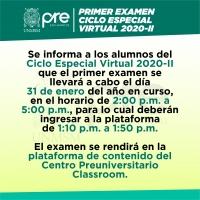 PRIMER EXAMEN CICLO ESPECIAL 2020-II