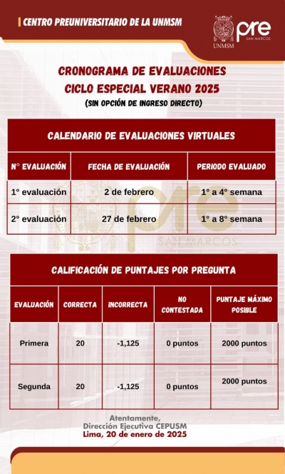 CICLO ESPECIAL VERANO 2025 - CRONOGRAMA EXAMENES