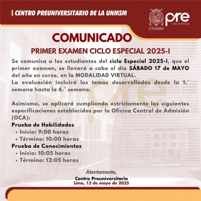 CICLO ESPECIAL 2025-I - PRIMER EXAMEN
