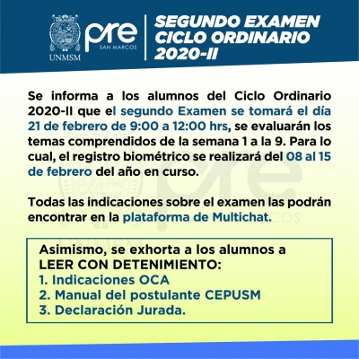 SEGUNDO EXAMEN CICLO ORDINARIO 2020-II