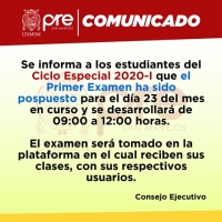 CAMBIO DE FECHA PRIMER EXAMEN CICLO ESPECIAL VIRTUAL 2020-I