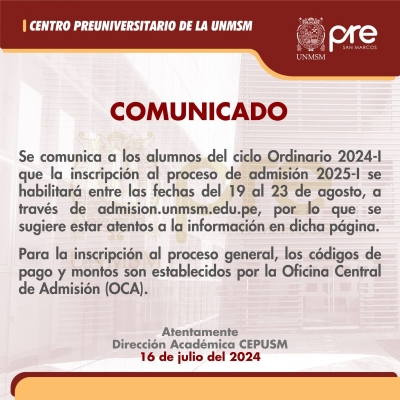 COMUNICADO - CICLO ORDINARIO 2024-I