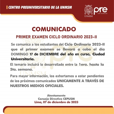 PRIMER EXAMEN CICLO ORDINARIO 2023-II