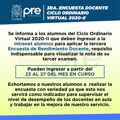 CICLO ORDINARIO 2020-II - TERCERA ENCUESTA DE RENDIMIENTO DOCENTE