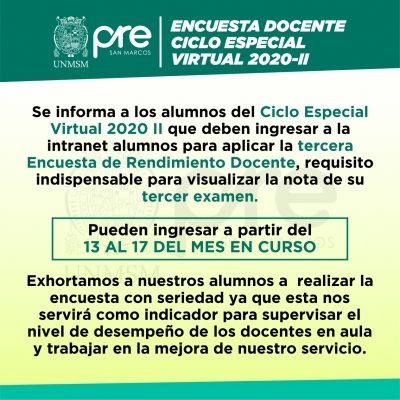 CICLO ESPECIAL 2020-II - TERCERA ENCUESTA DE RENDIMIENTO DOCENTE