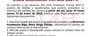 CICLO ORDINARIO 2021-II - CAMBIO DE CARRERA
