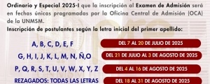 CRONOGRAMA DE INSCRIPCIÓN PARA EL EXAMEN DE ADMISIÓN 2026-I