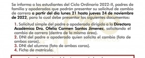CAMBIO DE CARRERA CICLO ORDINARIO 2022-II